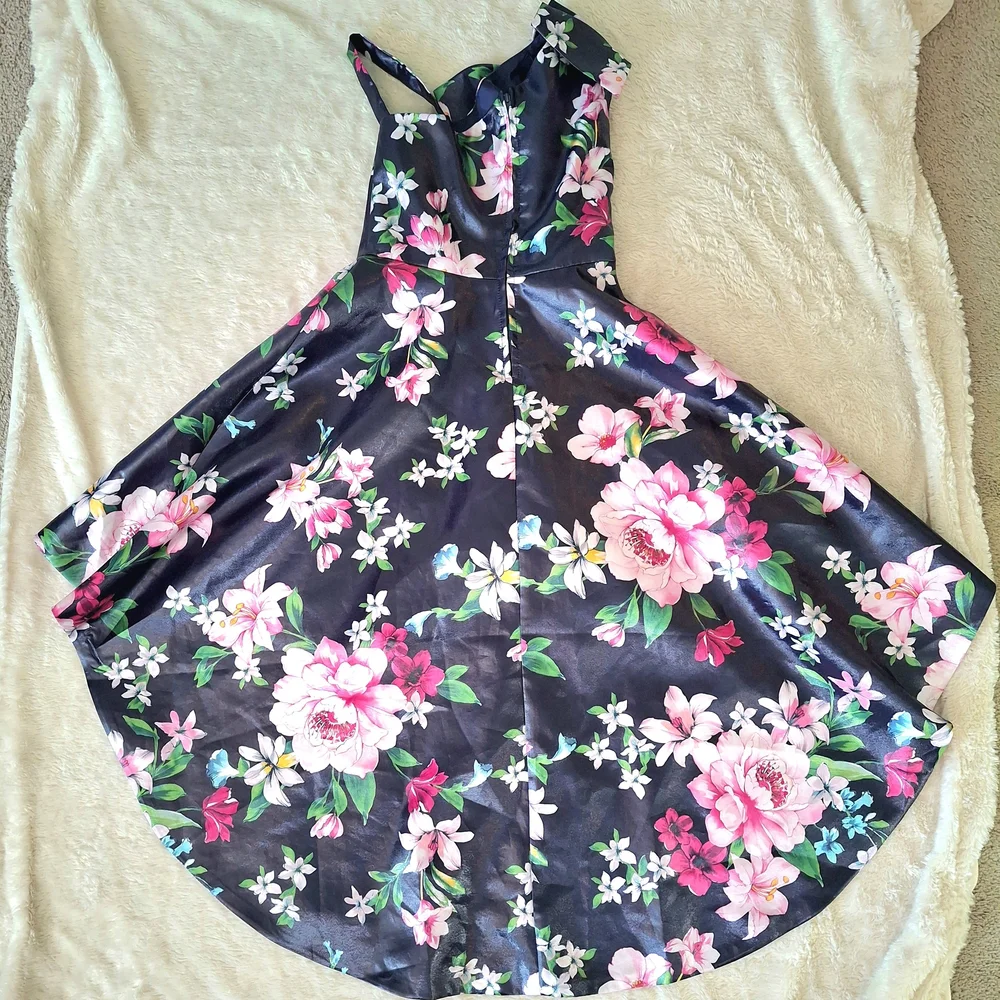 Floral High-Low Party Dress for Girls - Black & Pink - Picture 6 of 8